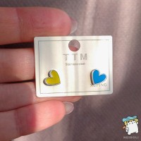 Сережки пусети Жовто-блакитні. TTM Stainless Steel. Сталь. Xuping. Колір срібло